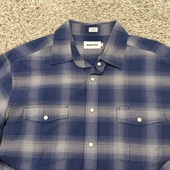 Taylor Stitch Pearl Snap Button Up Shirt Western Blue Grey Plaid Size 46 / XXL - Picture 4 of 7